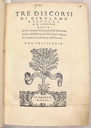 Tre discorsi di Girolamo Ruscelli a M. Lodovico Dolce.