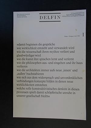 Bild des Verkufers fr Delfin - Eine deutsche Zeitschrift fr Konstruktion, Analyse und Kritik Nummer I zum Verkauf von Antiquariat Strter