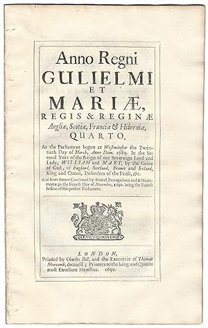 THE MILLION ACT (1692) and the ADVENT OF TONTINES IN GREAT BRITAIN. A Collection of EIGHT BRITISH...