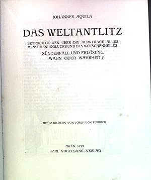 Immagine del venditore per Das Weltantlitz. Betrachtg ber d. Kernfrage alles Menschenunglcks u. d. Menschenheiles: Sndenfall u. Erlsg; Wahn oder Wahrheit? Bd. 1. Das Grundproblem der Kultur venduto da books4less (Versandantiquariat Petra Gros GmbH & Co. KG)