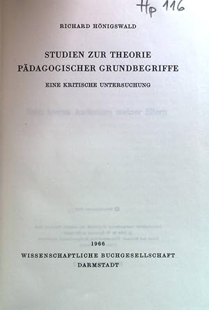 Seller image for Studien zur Theorie pdagogischer Grundbegriffe : Eine kritische Untersuchung. for sale by books4less (Versandantiquariat Petra Gros GmbH & Co. KG)