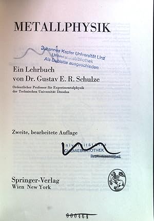 Bild des Verkufers fr Metallphysik : Ein Lehrbuch. zum Verkauf von books4less (Versandantiquariat Petra Gros GmbH & Co. KG)