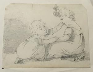 CHILDREN. A charming late Victorian pencil drawing of two young children. It is signed 'S.H.' and...