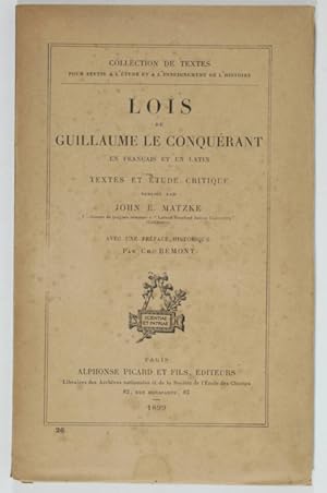 Lois de Guillaume le Conquérant, en français et en latin; textes et étude critique. Avec une préf...