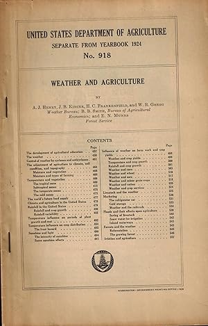 Immagine del venditore per United States Department of Agriculture: Separate from Yearbook 1924, No. 918: Weather and Agriculture venduto da UHR Books