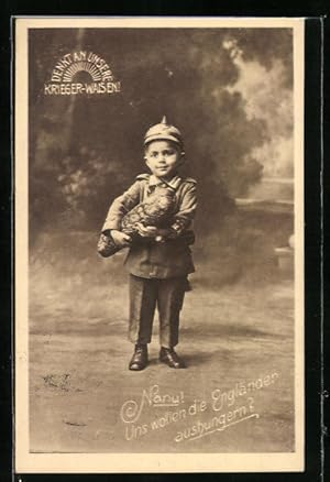 Bild des Verkufers fr Ansichtskarte Kleiner Junge als Soldat mit Brot - Nanu, uns wollen die Englnder aushungern ? - Kinder Kriegspropaganda zum Verkauf von Bartko-Reher