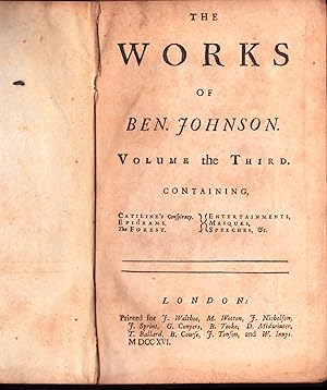 The Works of Ben. Johnson. Volume the Third