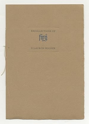 Bild des Verkufers fr Recollections of FWG [Fredrick W. Goudy] zum Verkauf von Between the Covers-Rare Books, Inc. ABAA