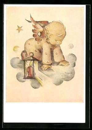 Image du vendeur pour Knstler-Ansichtskarte Hummel: Weihnachtsengel schaut von der Wolke, Festtagsgruss mis en vente par Bartko-Reher