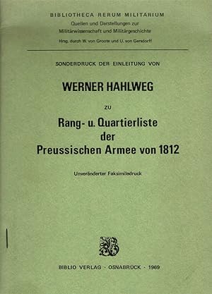 Seller image for Sonderdruck der Einleitung zu Rang- und Quartierliste der Preussischen Armee von 1812. Unvernderter Faksimiledruck for sale by Schueling Buchkurier