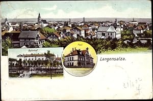 Ansichtskarte / Postkarte Bad Langensalza in Thüringen, Panorama der Stadt, Bahnhof, Post