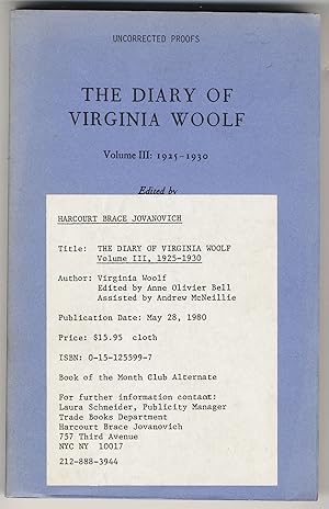 Seller image for THE DIARY OF VIRGINIA WOOLF VOLUME III, 1925-1930 for sale by Second Wind Books, LLC