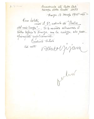 Bild des Verkufers fr Lettera autografa firmata, inviata a Mino Doletti zum Verkauf von Libreria Antiquaria Pontremoli SRL