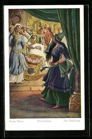 Bild des Verkufers fr Knstler-Ansichtskarte Otto Kubel: Die Dreizehnte Zauberin verflucht Dornrschen zum Verkauf von Bartko-Reher