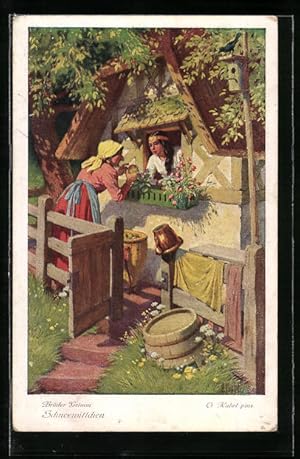 Bild des Verkufers fr Knstler-Ansichtskarte Otto Kubel: Mrchen Schneewittchen, Schwiegermutter als alte Frau mit Apfel zum Verkauf von Bartko-Reher