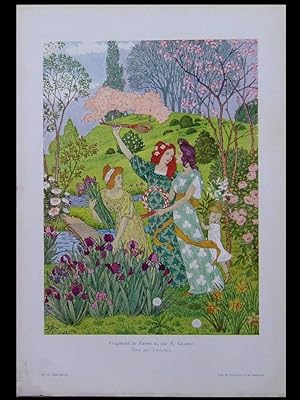 EUGENE GRASSET, PANNEAU, FEMMES ET PAYSAGE - PLANCHE 1900 - ART NOUVEAU