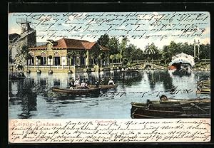 Bild des Verkufers fr Ansichtskarte Leipzig-Lindenau, Ruderboote auf dem See vor dem Charlottenhof zum Verkauf von Bartko-Reher