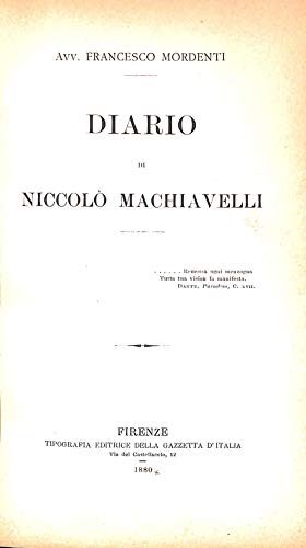 Bild des Verkufers fr Diario di Niccol Machiavelli zum Verkauf von WeBuyBooks