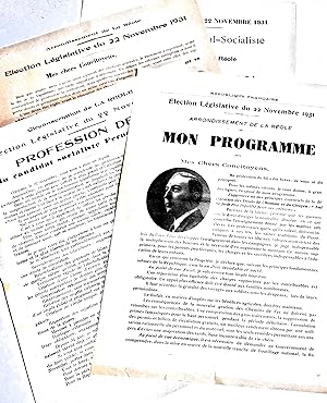 La Réole (Gironde). Elections législatives du 22 novembre 1931. Professions de foi de 4 candidats...