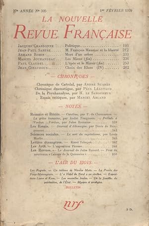Image du vendeur pour La Nouvelle revue franaise N 305. 1er fvrier 1939. mis en vente par Librairie Et Ctera (et caetera) - Sophie Rosire