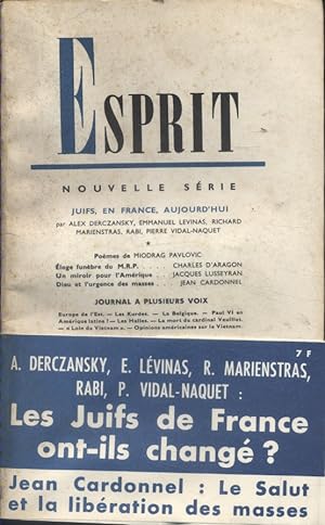 Revue Esprit. 1968, numéro 4. Juifs en France aujourd'hui. Charles d'Aragon, Jacques Lusseyran, J...