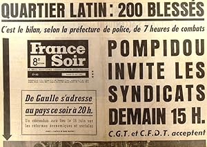 France soir. 25 mai 1968. 8e édition ***. Pompidou invite les syndicats demain 15 h. 25 mai 1968.