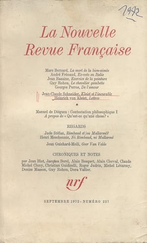 Seller image for La Nouvelle revue franaise N 237. Septembre 1972. for sale by Librairie Et Ctera (et caetera) - Sophie Rosire