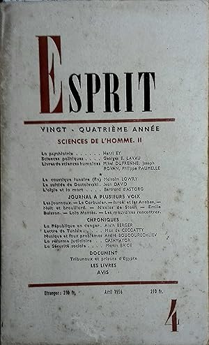 Revue Esprit. 1956 numéro 4. Sciences de l'homme - II. Avril 1956.