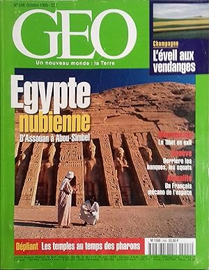 Géo N° 248. Vendanges en Champagne, Egypte nubienne, Tibet, Genève Octobre 1999.