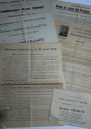 La Réole (Gironde). Elections législatives du 26 avril 1936. Professions de foi de 4 candidats po...