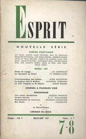 Revue Esprit. 1967, numéro 7-8 : Poètes portugais - Brésil 1967. Juillet-Août 1967.