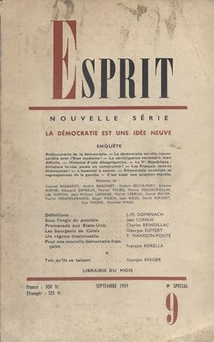 Revue Esprit. 1959, numéro 9. Numéro spécial : La démocratie est une idée neuve. Septembre 1959.