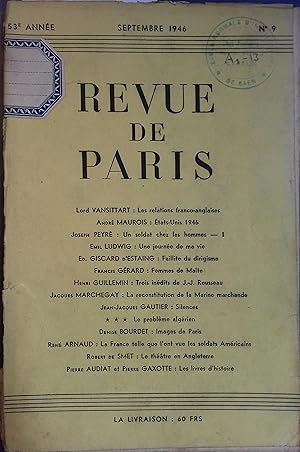 La revue de Paris N° 9, septembre 1946. Septembre 1946.