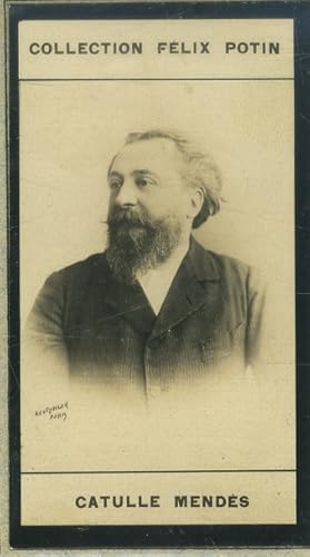 Bild des Verkufers fr Photographie de la collection Flix Potin (4 x 7,5 cm) reprsentant : Catulle Mends, homme de lettres. Dbut XXe. Vers 1900. zum Verkauf von Librairie Et Ctera (et caetera) - Sophie Rosire