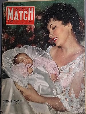 Paris Match N° 435 : Gina Lolobrigida en couverture. Gina Lollobrigida maman - Les cinq visages d...
