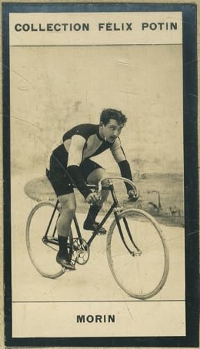 Photographie de la collection Félix Potin (4 x 7,5 cm) représentant : Ludovic Morin, coureur cycl...