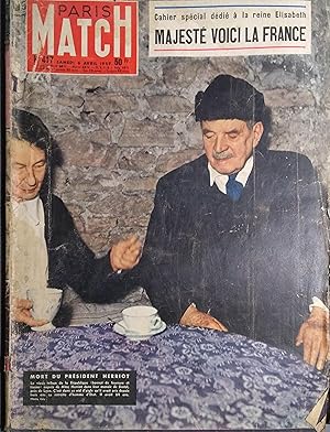 Paris Match N° 417 : Le président Herriot en couverture. Cahier spécial dédié à la reine Elisabet...