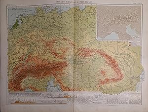 Europe centrale physique. Carte N° 38-39 extraite de l'Atlas classique (Géographie moderne).