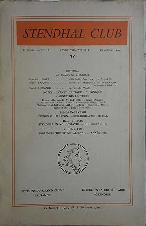 Imagen del vendedor de Stendhal Club. Revue trimestrielle N 17. 15 octobre 1962. a la venta por Librairie Et Ctera (et caetera) - Sophie Rosire