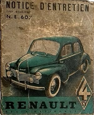 Notice d'entretien de la 4 CV Renault. Avec le tableau de graissage (8 pages).