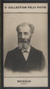 Photographie de la collection Félix Potin (4 x 7,5 cm) représentant : Henri Moissan, chimiste. Dé...