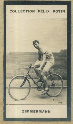 Photographie de la collection Félix Potin (4 x 7,5 cm) représentant : Zimmermann, coureur cyclist...