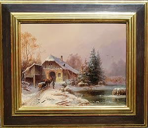 "Winter in Oberbayern" originales Gemälde, Öl auf Leinwand ca.24x30cm; links unten legiert signie...