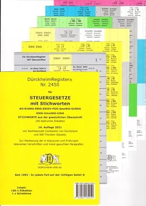 Bild des Verkufers fr DrckheimRegister STEUERGESETZE mit Stichworten (2023) : 213 bedruckte, 42 leere Etiketten (sog. Griffregister) STEUERGESETZE mit STICHWORTEN . Fr deine EStG, LStG, ErbStG, UStG, GewSt, AO, EStDV, KStG, UmwStG und FGO . Mit den wichtigsten Gesetzen, Paragrafen und STICHWORTEN aus der amtlichen berschrift. In jedem Fall auf der richtigen Seite zum Verkauf von Smartbuy