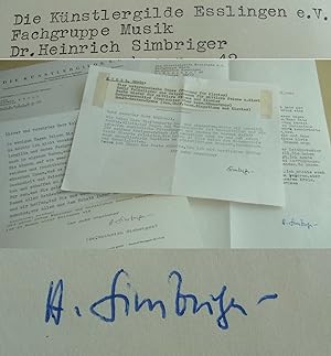 Bild des Verkufers fr Komponist Heinrich SIMBRIGER (1903-1976): Briefe 1964-71 Knstlergilde Esslingen zum Verkauf von Versandantiquariat tucholsklavier