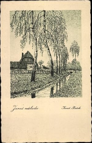 Seller image for Knstler Ansichtskarte / Postkarte Busek, Konst. Jarni nalada, Haus, Birken for sale by akpool GmbH