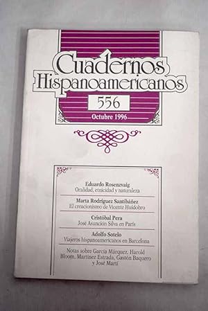 Image du vendeur pour Cuadernos Hispanoamericanos, Ao 1996, n 556:: Antonio Colinas: la poesa como itinerario de purificacin; El cielo inalcanzable; El creacionismo de Vicente Huidobro; De la ficcin a la vida (y viceversa); En clave de humor; "La fuente inagotable" de Gastn Baquero; Jos Asuncin Silva: un coleccionista hispanoamericano en Pars; Un libro sobre Jos Mart; La niebla; Noticia de un secuestro; Oralidad, etnicidad y naturaleza; Una radiografa de Martnez Estrada; Rafael Ballesteros, entre la tradicin y la vanguardia; El recuerdo de taca; Reproches y sonrisas: "La mujer chilena"; Seis cuentos breves; Sobre el concepto de "ratio" bloomeana; Viajeros en Barcelona (II); La vida amorosa en la poca de los trovadores mis en vente par Alcan Libros