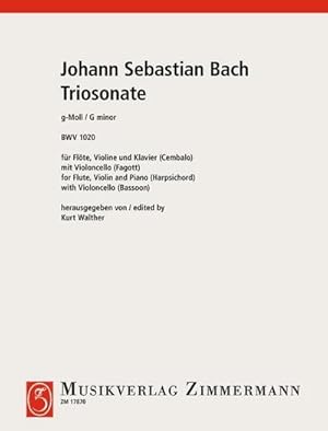 Bild des Verkufers fr Triosonate g-Moll : BWV 1020. Flte, Violine und Klavier (Cembalo) mit Violoncello/Fagott. Partitur und Stimmen. zum Verkauf von Smartbuy