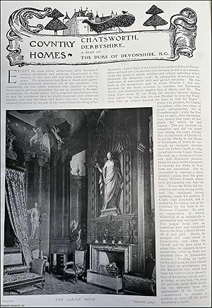 Imagen del vendedor de Chatsworth, Derbyshire. A Seat of the Duke of Devonshire, K.G. Several pictures and accompanying text, removed from an original issue of Country Life Magazine, 1907. a la venta por Cosmo Books