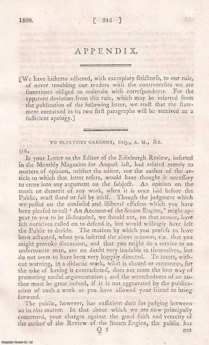 A critical letter regarding John Playfair's review of Olinthus Gregory's book on the Steam Engine...